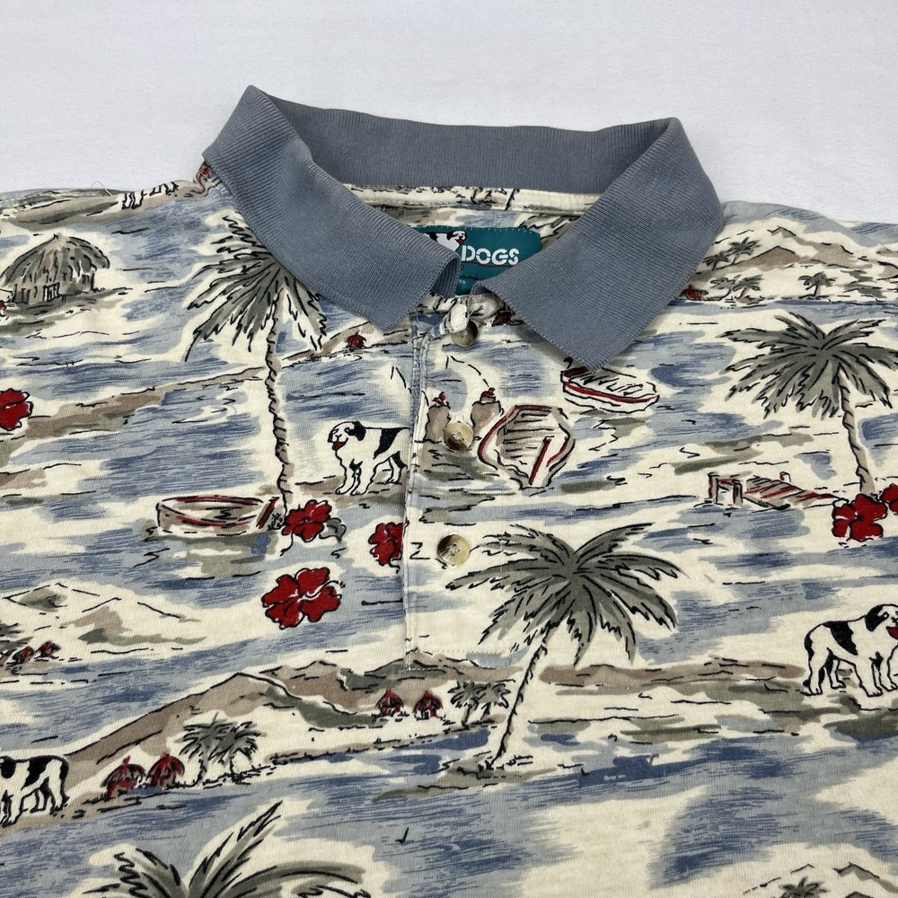 Vintage Big Dogs Men's Hawaiian Polo Shirt Islands Ocean‎ 100% Cotton XL